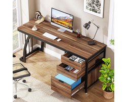 Computertafel 150 cm – Industrieel Bureau met 3 Lades & Omkeerbare Opbergzijde – House&Garden Thuiskantoor Bureau Walnoot – Groot Computerbureau 150x50x75 cm – Metaal & Hout Werktafel voor Gaming, Studie & Kantoor