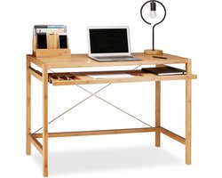 computertafel - 76,5 x 106,5 x 55,5 cm - uitschuifblad voor toetsenbord - bamboe - natuur