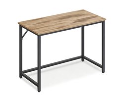 Computertafel bureau 100×50×76 cm naturel+zwart, industrieel design, dik tafelblad + stalen frame draagvermogen 50 kg, verstelbare tafelpoten, stabiel en niet wiebelend, geschikt voor studiekamer/slaapkamer/woonkamer