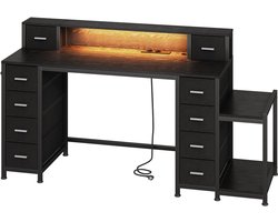 Computertafel – Bureau – Computerbureau – Bureautafel – Gaming Desk – 156x48 cm – RGB LED Verlichting – 10 Stoffen Lades en Monitorstandaard