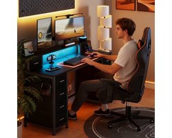 Computertafel – Bureau – Computerbureau – Bureautafel – Gaming Desk – 156x48 cm – RGB LED Verlichting – 10 Stoffen Lades en Monitorstandaard