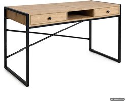 Computertafel Bureau ELONIS / Industrieel / 123 cm / Artisan Eiken / 2 Lades / 1 Plank / Zwarte Poten