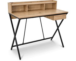 Computertafel Bureau FLEXO / Industrieel / Eiken Artisan / 100 cm / 1 Lade / 1 Plank / Zwarte Poten