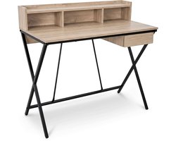 Computertafel Bureau FLEXO / Industrieel / Eiken Sonoma / 100 cm / 1 Lade / 1 Plank / Zwarte Poten