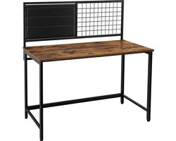 Computertafel, bureau, met rooster en opbergvakken van stof, stalen frame, 118 cm lang, industrieel design, vintage bruin-zwart LWD068B01