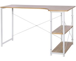 Computertafel - Computerbureau - Computermeubel - Laptoptafel - Gamingtafel - L-vormig - Licht eiken en zwart.