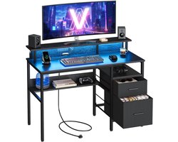 Computertafel - Game bureau met LED - Game Bureau - Gaming Bureau - Zwart - 55 x 120 x 90 - Inbouw stopcontacten - 2 Lades - Monitor Standaard - 20 Kleuren LED