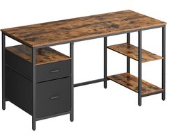 Computertafel – Met 3 Planken – Met 2 Lades – Vintage Bruin-Zwart – Stijlvol Bureau