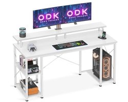 Computertafel met Omkeerbare Plank en Monitorstandaard - Kantoortafel voor Thuis met Boekenplank - Kleine Werktafel (Wit, 120 x 50 x 86,5 cm)