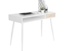 Computertafel met Opbergruimte en Industriële Stijl | Bureautafel met Lade en Open Compartment | Wit