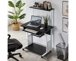 Computertafel met plank, bureau, pc-tafel met wielen, hoekbureau, vintage, 80 x 50 x 132 cm