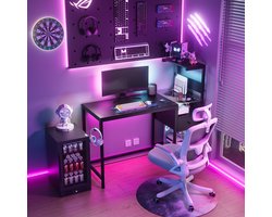 Computertafel Met USB En LED - Gaming Bureau Met Opbergrekken - Zwart