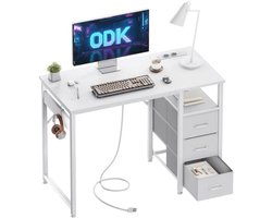 Computertafel met USB-oplaadpoorten en 3 stoffen laden - 100 x 48 x 75,5 cm - Houten bureau voor kantoor en thuis