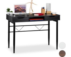 computertafel - met vak en 2 lades - modern design - metalen frame - 77x110x55 cm - zwart