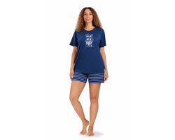 Comtessa - Dames Shortama - Zomer Pyjama - Katoen - Blauw - Maat 38