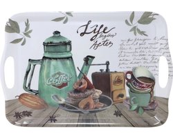 Concorde Dienblad/serveer tray Coffee Life - Melamine - wit/groen - 42 x 29 cm - rechthoekig