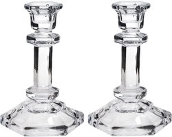Concorde Kaarsen kandelaar - Set van 2x stuks - 9.5 x 14 cm - decoratief glas - dinerkaarsen standaard - houder