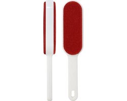 Concorde Kledingborstel/ontpluizer/pluizenverwijderaar - wit/rood - 24 cm - voor kleding en meubels - kunststof