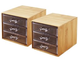 Concorde Ladekastje bureau organizer Bamboo - 2x - 3 lades - bamboe hout - L12 x B14 x H11 cm