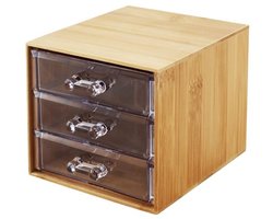 Concorde Ladekastje bureau organizer Bamboo - 3 lades - bamboe hout - L12 x B14 x H11 cm