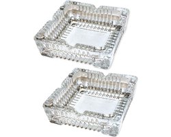 Concorde Vierkante glazen transparante asbak - 2x - 10 x 10 x 4 cm - binnen/buiten
