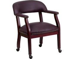 Conferentiestoel Bordeauxrood Leer met Schuim en Hout - Klassiek Design