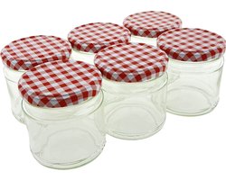 Confituurpot Jampot Inmaakpot met geruite schroefdeksel van 330 ml - 8 x 8 cm - 6 stuks