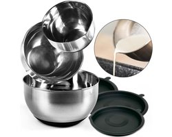 Coninx Beslagkommen Set-3-Delig - RVS Mengkommen met Deksel - Antislip Mixkom met Antislip - Maataanduiding - Schenktuit - Moederdag Cadeautje