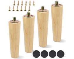Conische Houten Meubelpoten, 15 cm Hoog, Set van 4, Inclusief Montageschroeven en Rubber Pads voor Stoelen en Tafels