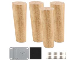 Conische houten meubelpoten voor bank, kast en tafel - 12 cm hoog, 4 stuks met schroeven en viltglijders