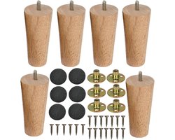 Conische Houten Tafelpoten 12 cm - 6 Stuks Vervangingspoten voor Meubels, Sofa, Bed en Kast met Rubber Pads