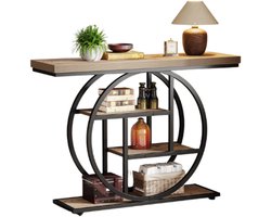 Consol tafel – Consoletafel - Wandtafel – Entreetafel -Sidetable - Industriëel 4 Lagen Opbergruimte – Gang – Hout – Metaal – 105 cm – Hal - Woonkamer – Slaapkamer -Licht Bruin