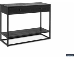 Console 'Ace' Mangolia Zwart, Structuur metaal, blad exotisch hout mangolia