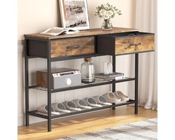 Console Haltafel met 2 Stoffen Lades en Opbergplanken voor Gang Woonkamer Slaapkamer Rustiek Bruin Eenvoudige Montage