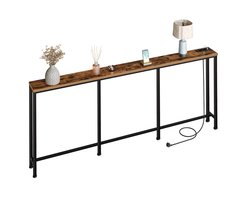 Console Tafel 200 cm - Smalle Sidetable Lange Haltafel - Industriële Tafel Achter Bank - Houtlook en Metaal - Bruin