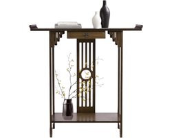 Console Tafel 82,8 cm - Haltafel - Bamboe - Klassiek Design - Smalle Rechthoek - Bruin - Met Lade en Legplank - Voor Woonkamer en Hal - 81,5x31,2x82,8 cm
