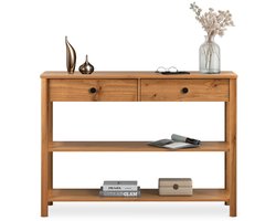 Console tafel APOANA van massief hout 110cm, eikenkleur - met 2 laden en 2 planken ideaal als smalle haltafel of veelzijdige opbergtafel in de woonkamer of slaapkamer_Voorkant