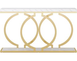 Console Tafel – Sidetable – Haltafel – Wandtafel – Marmeren Blad – Metalen Frame – 153 x 37.5 x 19.5 cm - Wit and Goud