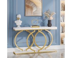 Console Tafel – Sidetable – Haltafel – Wandtafel – Marmeren Blad – Metalen Frame – 153 x 37.5 x 19.5 cm - Wit and Goud