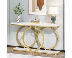 Console Tafel – Sidetable – Haltafel – Wandtafel – Marmeren Blad – Metalen Frame – 153 x 37.5 x 19.5 cm - Wit and Goud