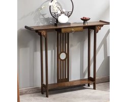 Console Tafel - Wandtafel Smal met Lade - Bamboe - 81.5cm Breed - Chinees Design - Haltafel / Sidetable - Bruin