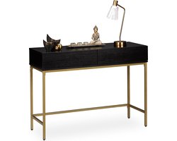 consoletafel - 2 lades - 80 x 110 x 40 cm - wandtafel - metaal - zwart-goud