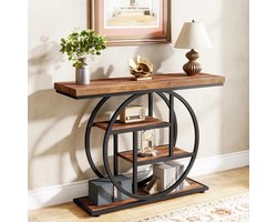 Consoletafel - 4-Tier Sidetable - Industriële Haltafel - Hoogwaardig Hout en Metaal - Duurzame Tafel voor Woonkamer, Gang & Entree - 30 x 105 x 80 (D x B x H)