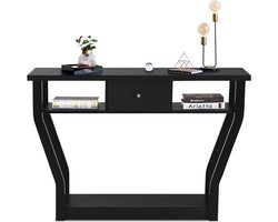 Consoletafel, bijzettafel met 1 lade en 2 planken, consoletafel voor woonkamer, slaapkamer en gang, moderne opbergtafel, belastbaarheid tot 30 kg (zwart)