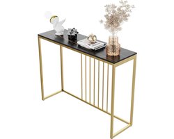 Consoletafel - Console tafel - Consoletafel marmer - Haltafel - Scandinavische entree tafel met metalen frame - Muurtafel - Side table - Gangtafel - Wandtafel - Salontafelgangtafel voor slaapkamer - Woonkamer 100 × 30 × 79 cm - Zwart