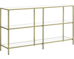 Consoletafel Goud & Glas - 130 cm Breed - Sidetable met 3 Lagen - Modern Dressoir - Hal Tafel - Hotel Chic Design - Glazen Sidetable