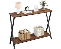 Consoletafel, halmeubel met 2 opbergniveaus, hout en metaal entreetafel voor de gang, X-vormig frame, afmetingen 105 x 30 x 81 cm, rustiek bruin