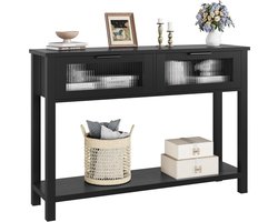 Consoletafel- halmeubel met glazen deuren- entreetafel- laag houten dressoir- afmetingen 120 x 30 x 80 cm- zwart