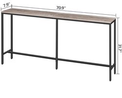 Consoletafel-Haltafel- 70,9 inch smalle-Entreetafel-industriële banktafel-Tafel achter de bank-Stevig en stabiel- Grijs Bruin.
