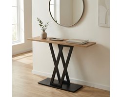 Consoletafel - Haltafel - Sidetable - Zwart Metaal met Walnoot Tafelblad - 110 x 30 x 80 cm